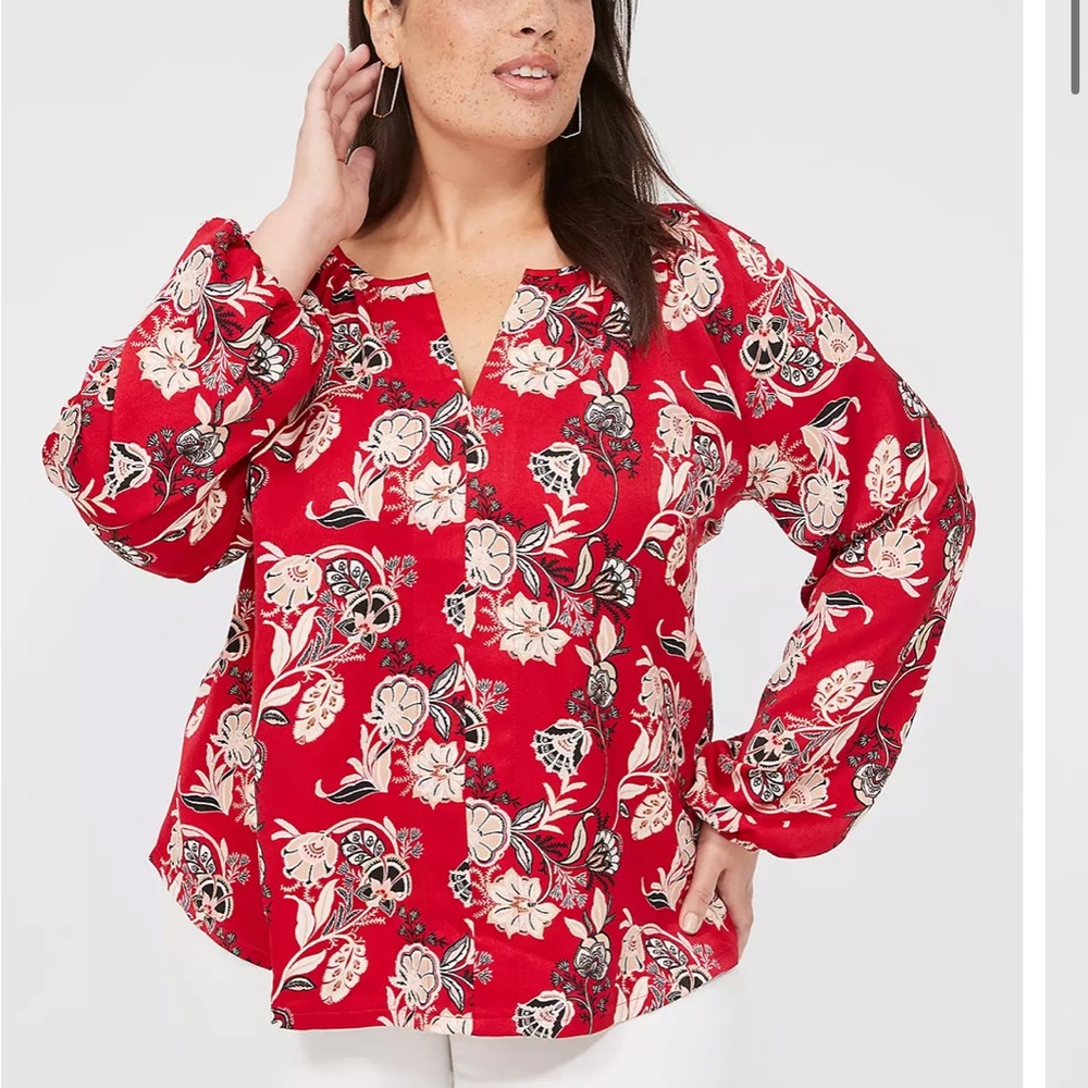 Lane Bryant Swing Split-Neck Knit & Woven Top woman’s plus size 18/20 red euc